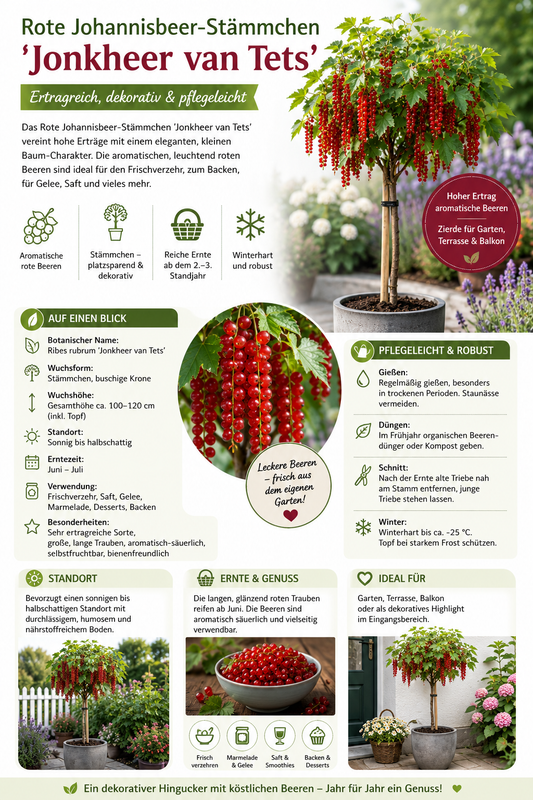 Rote Johannisbeere Ribes 120 cm rubrum 'Jonkheer van Tets' - Hochstamm - veredel