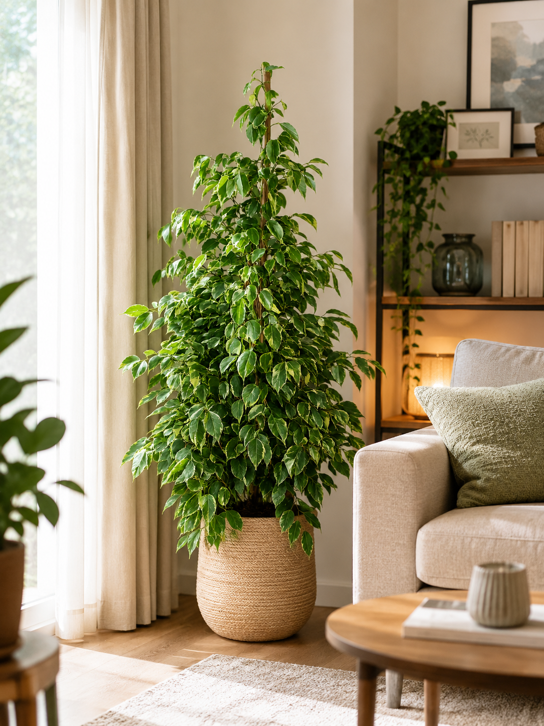 Ficus Benjamina 'Golden King' – Nenáročná pokojová rostlina, čistička vzduchu a poutavá rostlina, 130-150 cm