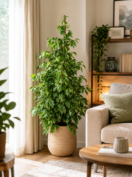 Ficus Benjamina 'Golden King' – Nenáročná pokojová rostlina, čistička vzduchu a poutavá rostlina, 130-150 cm