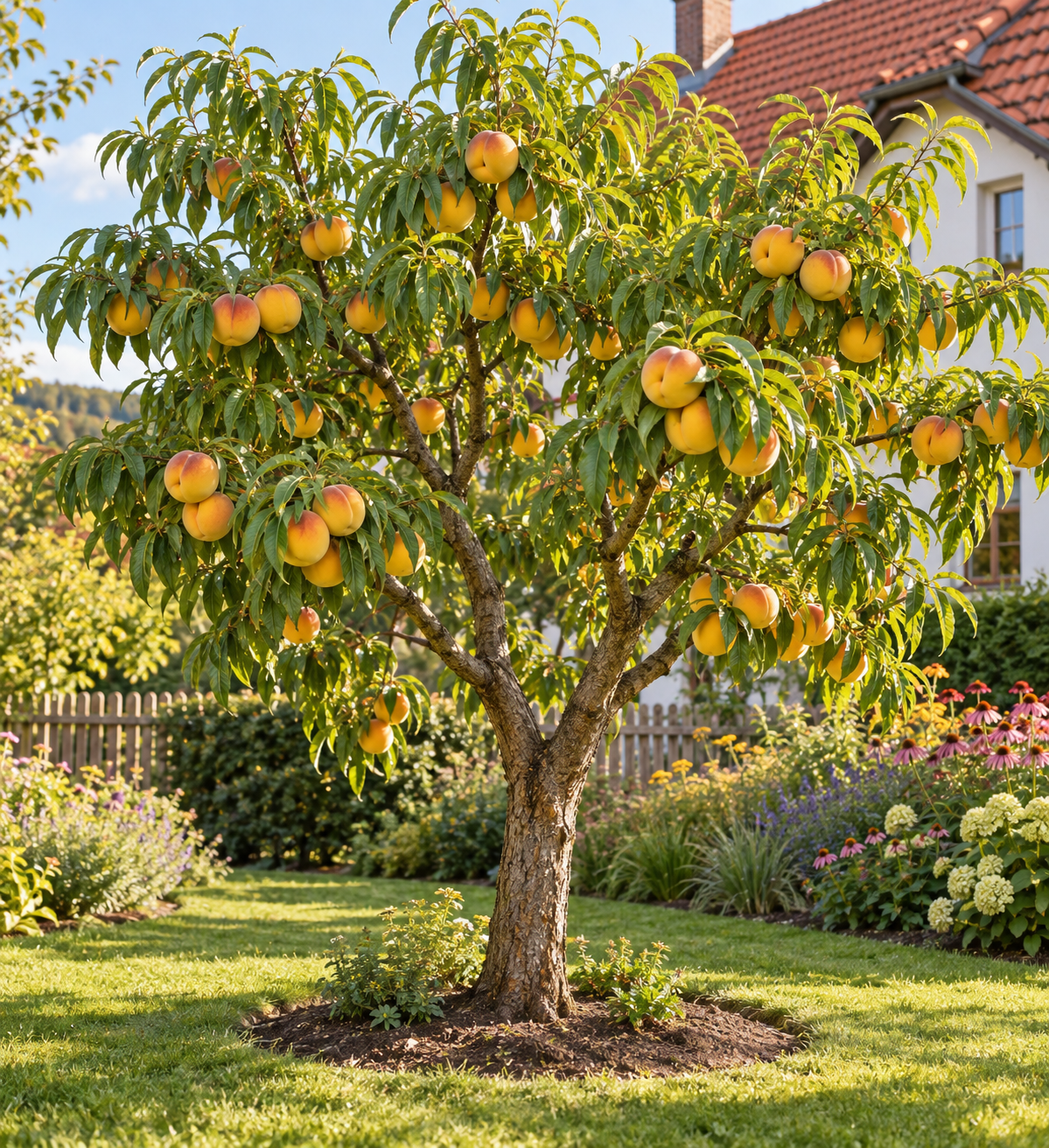 Pfirsichbaum 'Amarillo de Agosto' – Prunus persica | Gelbfleischig & selbstfruchtbar | 160–200 cm inkl. Topf