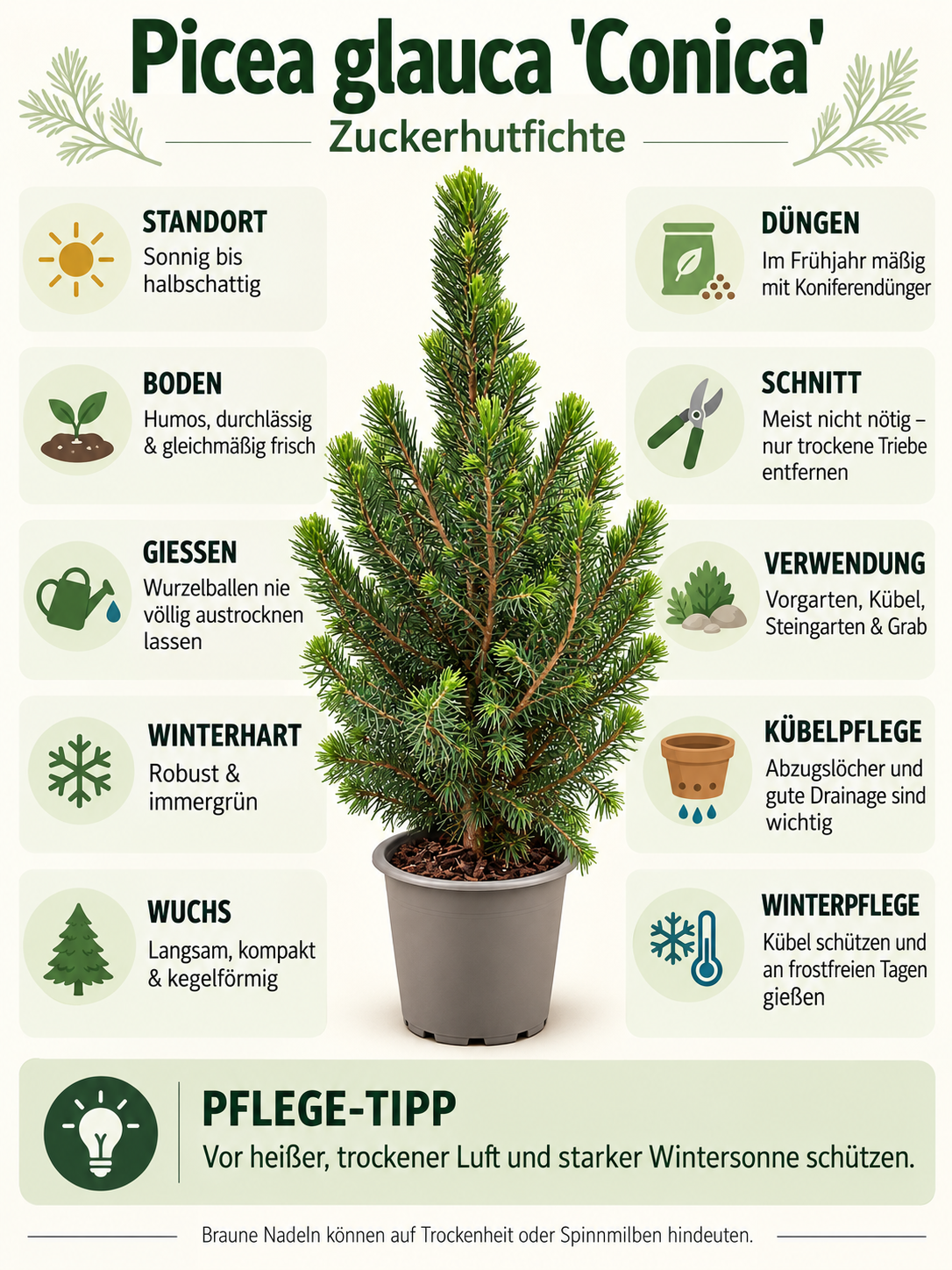Zuckerhutfichte ‘Conica’ ca. 30 cm – Picea glauca, immergrüne Zwergfichte für Garten, Balkon & Kübel