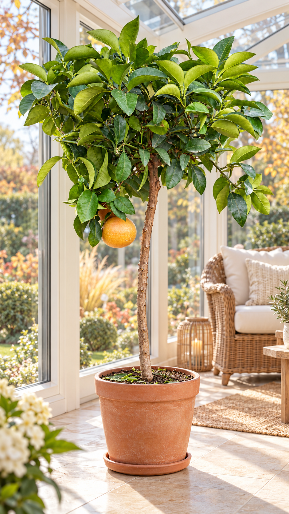 Grapefruitbaum – Citrus paradisi, immergrüne Zitruspflanze für Kübel, Terrasse & Wintergarten – ca. 120 cm inkl. Top
