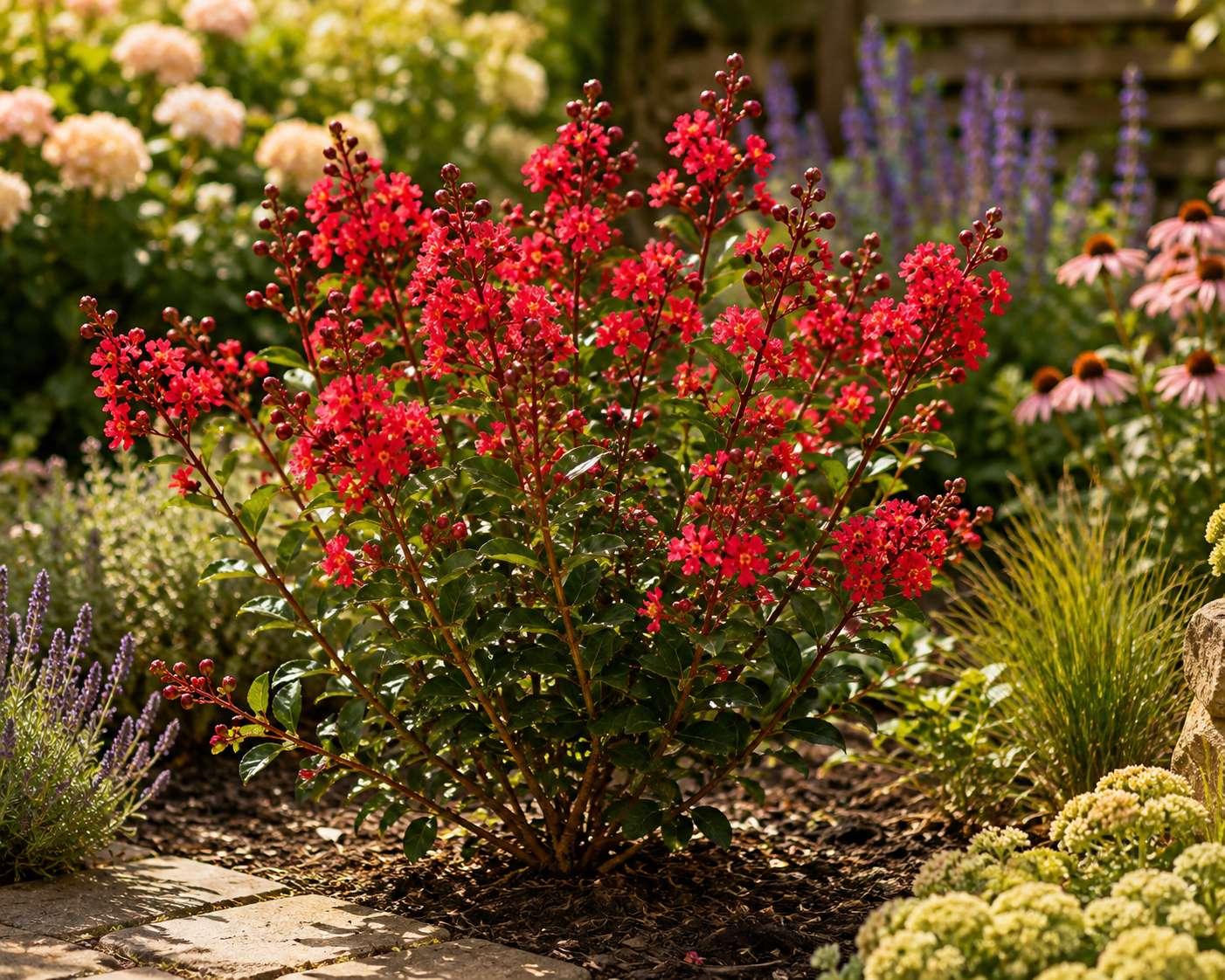 Lagerstroemia indica Petite Red 40–60 cm – Rote Zwerg-Kreppmyrte im 2,5-Liter-Topf – Flieder des Südens für Garten und Kübel