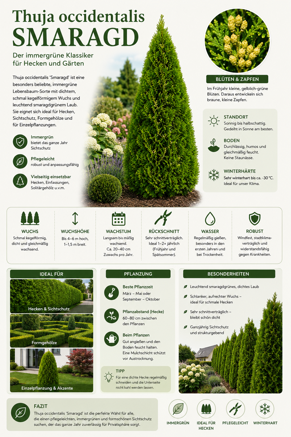 Thuja Smaragd 60–80 cm im P9 Topf – Lebensbaum Smaragd – Immergrüne Heckenpflanze – Thuja occidentalis Smaragd