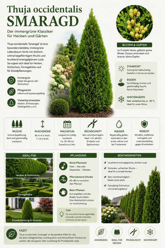 Thuja Smaragd 60–80 cm im P9 Topf – Lebensbaum Smaragd – Immergrüne Heckenpflanze – Thuja occidentalis Smaragd