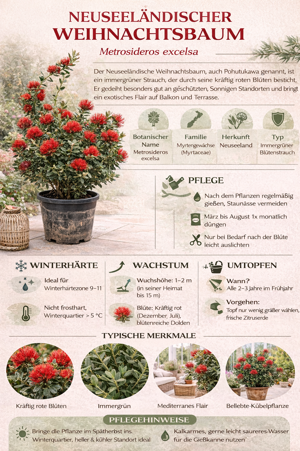 Rarität Metrosideros excelsa 40–60 cm Neuseeländischer Weihnachtsbaum Eisenholzbaum Südseemyrte Kübelpflanze exotisch