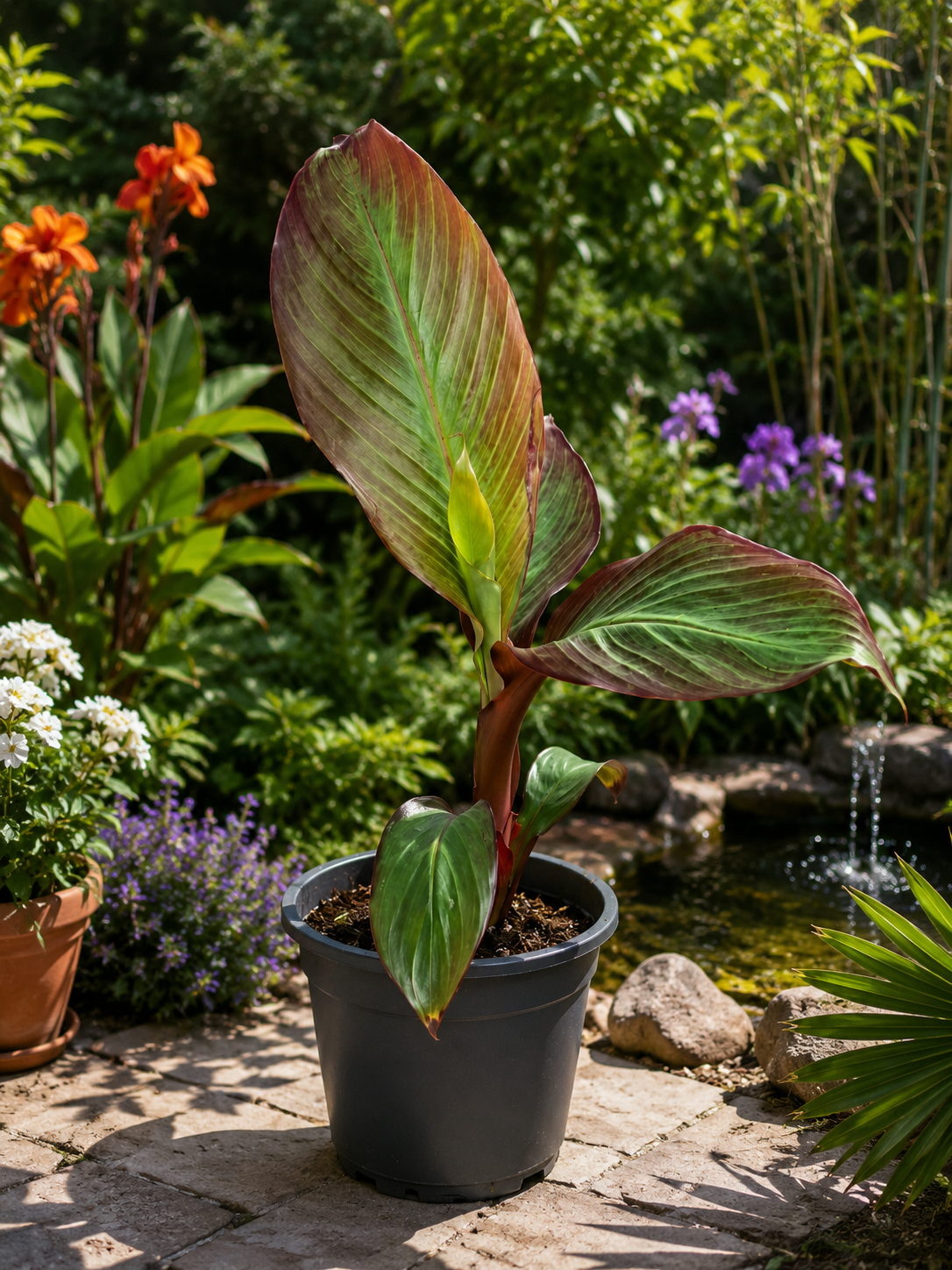 Rote Zierbanane (Ensete ventricosum 'Maurelii') 40–60 cm – Rotblättrige Bananenpflanze | Abessinische Banane | Exotische Kübelpflanze