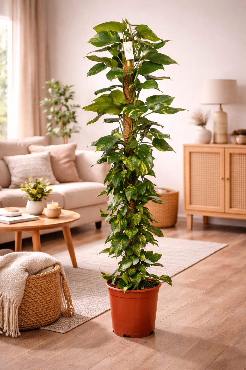 Epipremnum Aureum - Pothos na mechové tyčce Květináč Ø 27 / Výška cca. 160 cm popínavá rostlina, snadno udržovatelná závěsná rostlina, pokojová rostlina