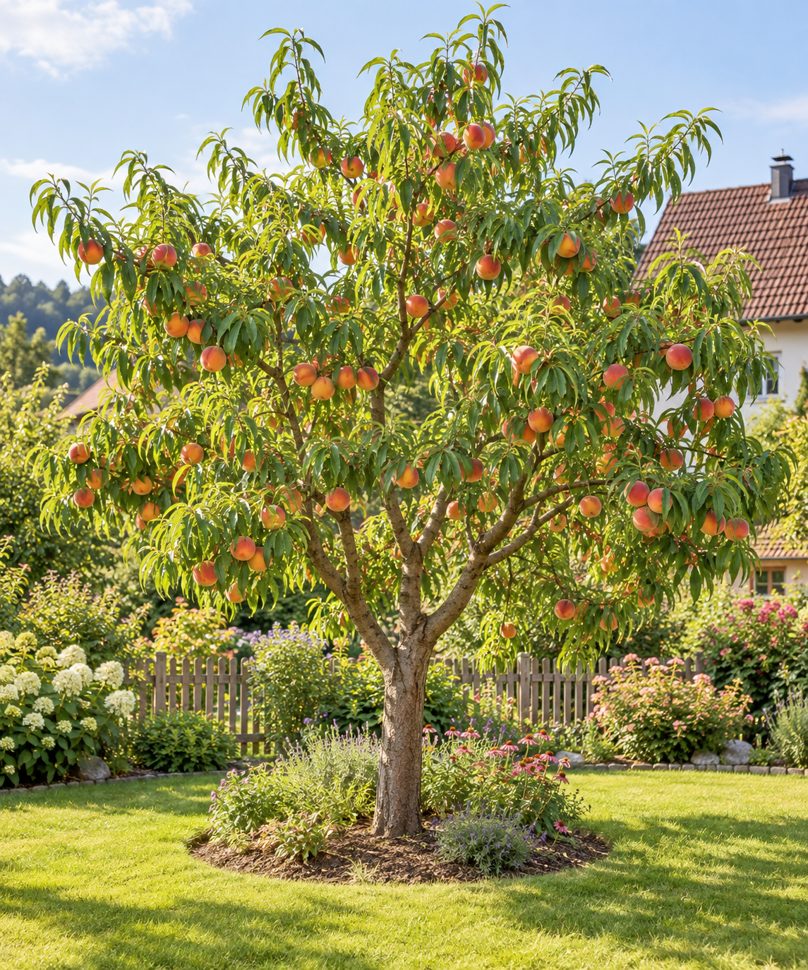 Pfirsichbaum ‘Federica’ – Prunus persica | Obstbaum für Garten & großen Kübel | 160–200 cm inkl. Topf