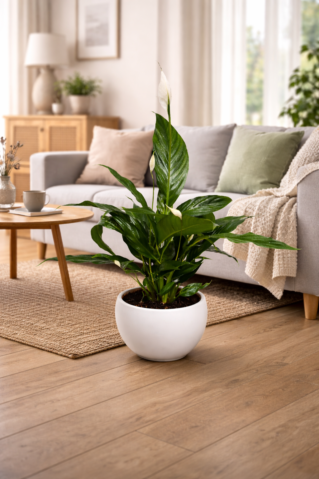 Spathiphyllum Chico ca 70 cm im Keramikuebertopf Friedenslilie Einblatt Zimmerpflanze luftreinigend pflegeleicht