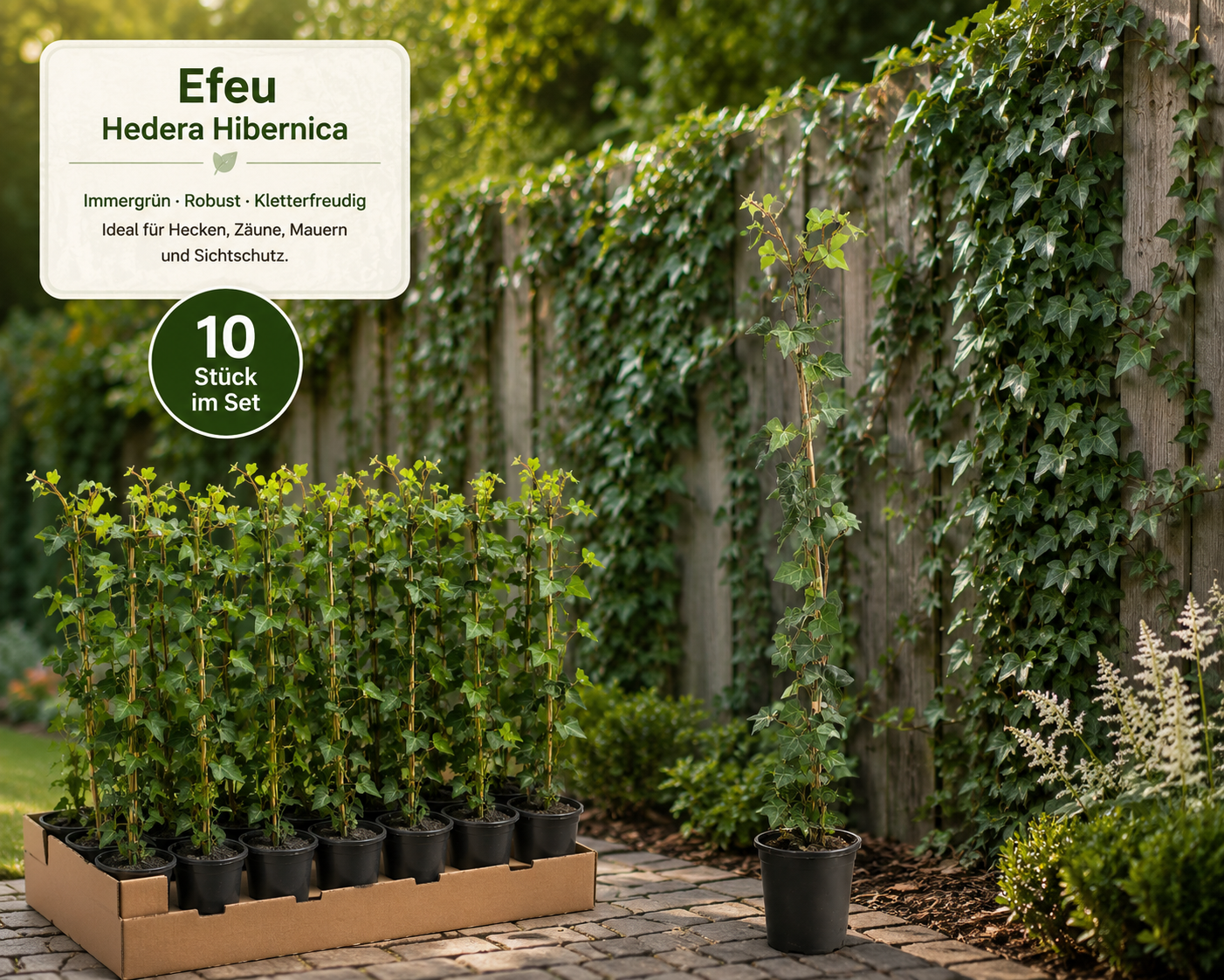 10 x břečťan 100-140 cm Hedera Hibernica 10 stálezelených popínavých rostlin pro 3metrový živý plot se 100% soukromím Neprůhledné popínavé rostliny