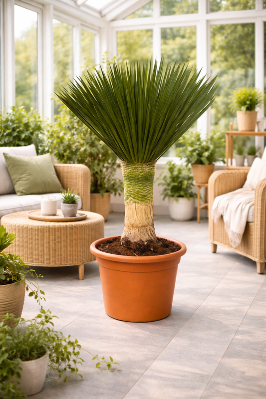 Yucca Rostrata 'Blue Swan' cca. Celková výška 130 cm – palmová lilie s kmenem 40 cm v květináči o průměru 40 cm | Odolná pouštní rostlina