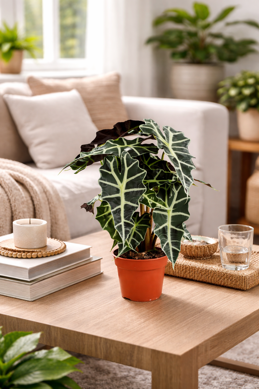 Alocasia polly 35 cm šípovitý list sloní ucho tropický kořen