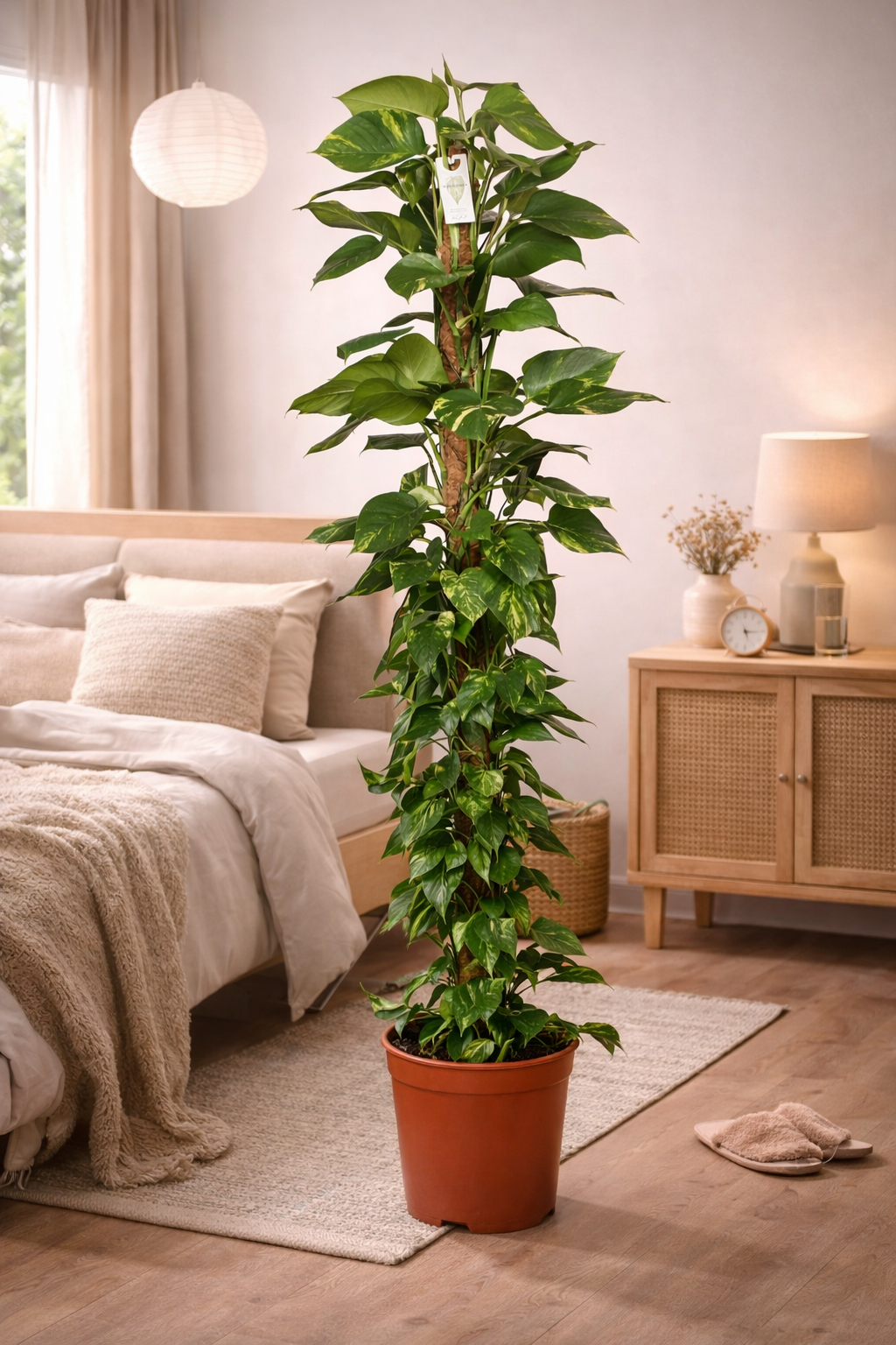 Epipremnum Aureum - Pothos na mechové tyčce Květináč Ø 27 / Výška cca. 160 cm popínavá rostlina, snadno udržovatelná závěsná rostlina, pokojová rostlina