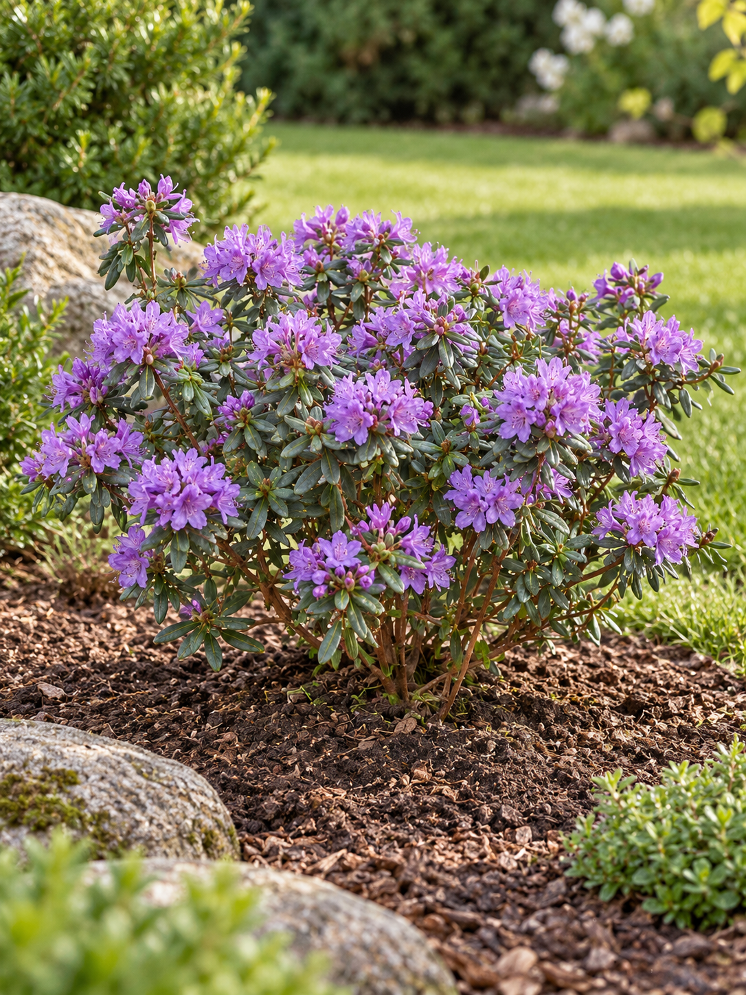 Zwerg-Rhododendron ‘Ramapo’ ca. 40 cm – Rhododendron impeditum, winterharter Alpenrosenstrauch mit violetten Blüten