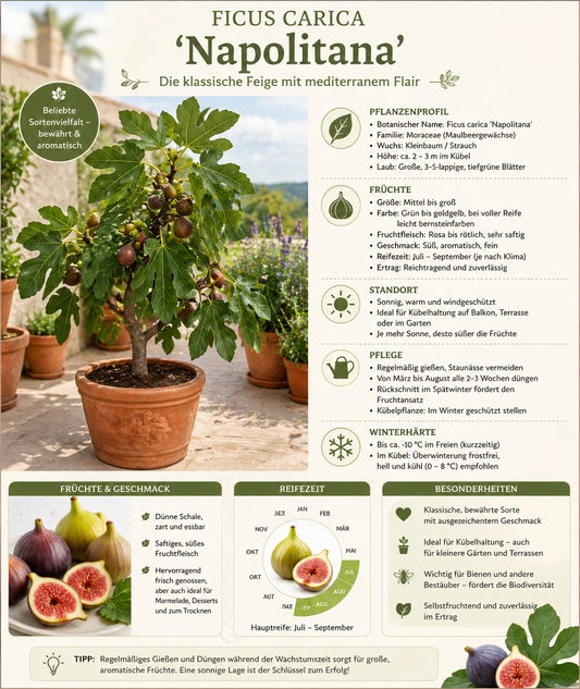 Ficus carica ‘Napolitana’ Feigenbaum 70–100 cm – Winterharte Echte Feige für Garten, Terrasse & Kübel