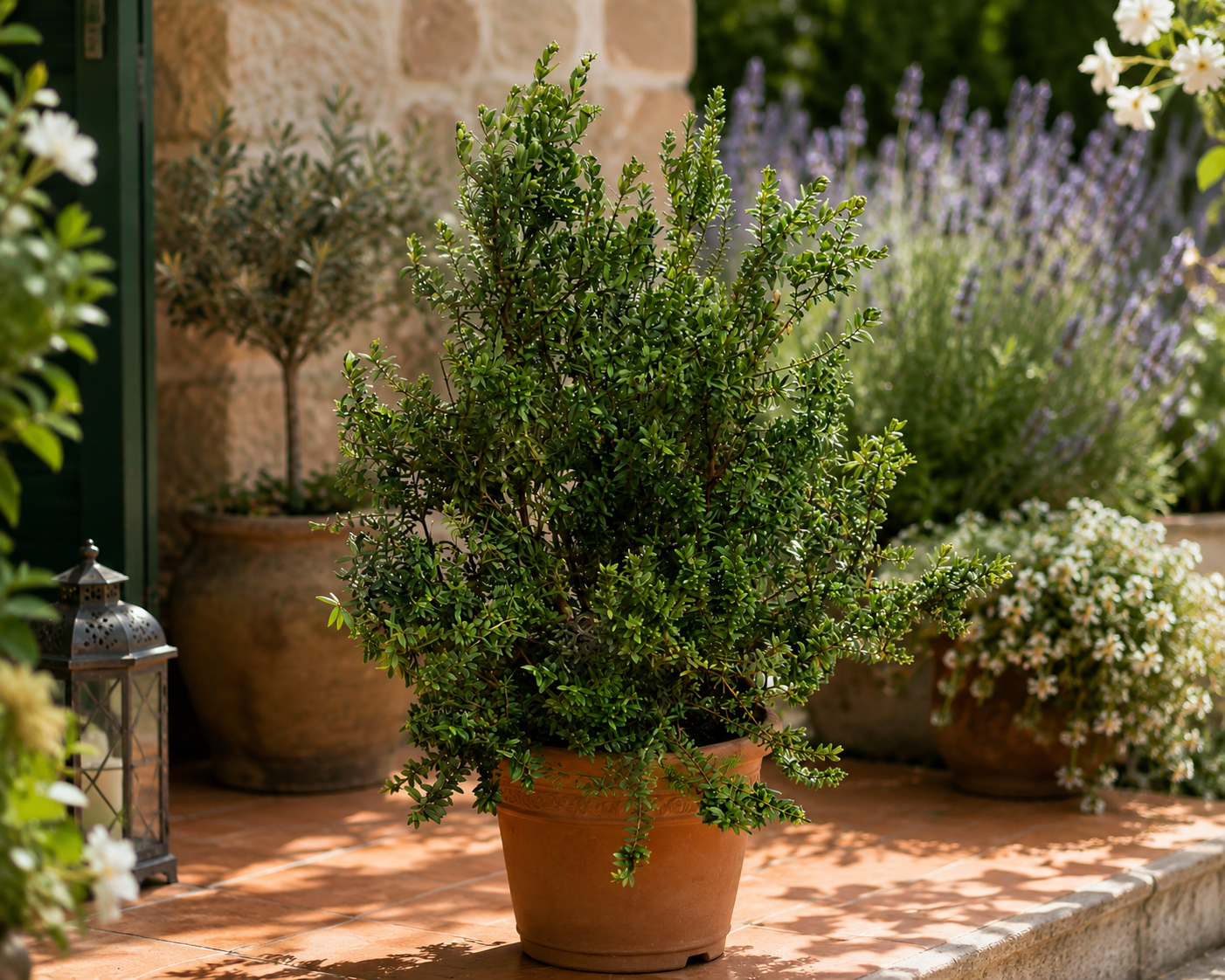 Myrtus communis Busch ca. 80 cm – Echte Brautmyrte – Duftmyrte – Mediterrane Myrte – immergrüne Kübelpflanze für Garten, Balkon & Terrasse