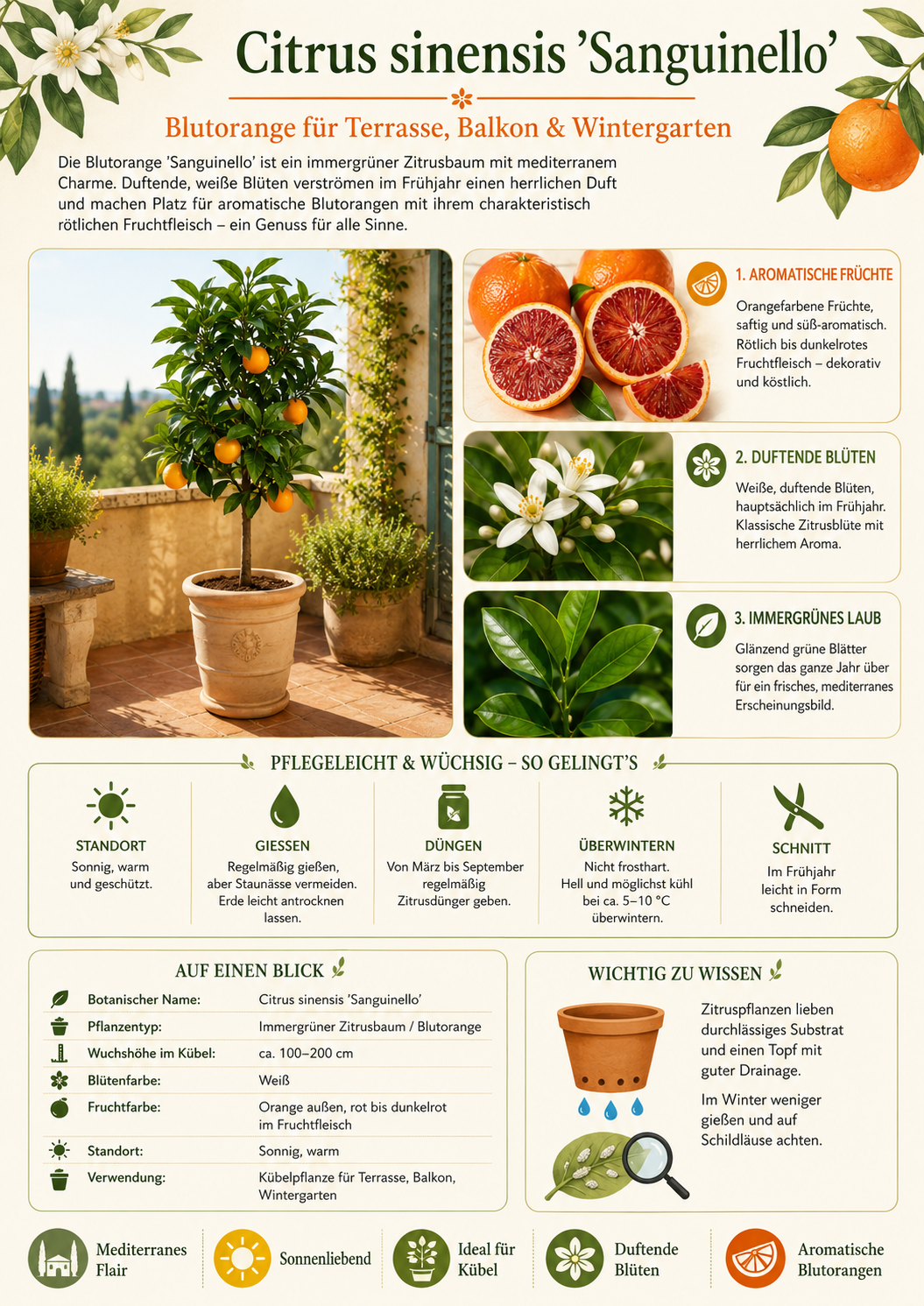 Citrus sinensis Sanguinello 120–140 cm – Blutorangenbaum Orangenbaum Mediterrane Zitruspflanze
