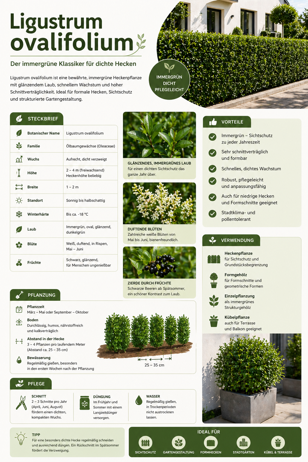 Ligustrum ovalifolium 30–50 cm – Ovalblättriger Liguster Heckenpflanze wintergrün schnellwachsend Sichtschutz