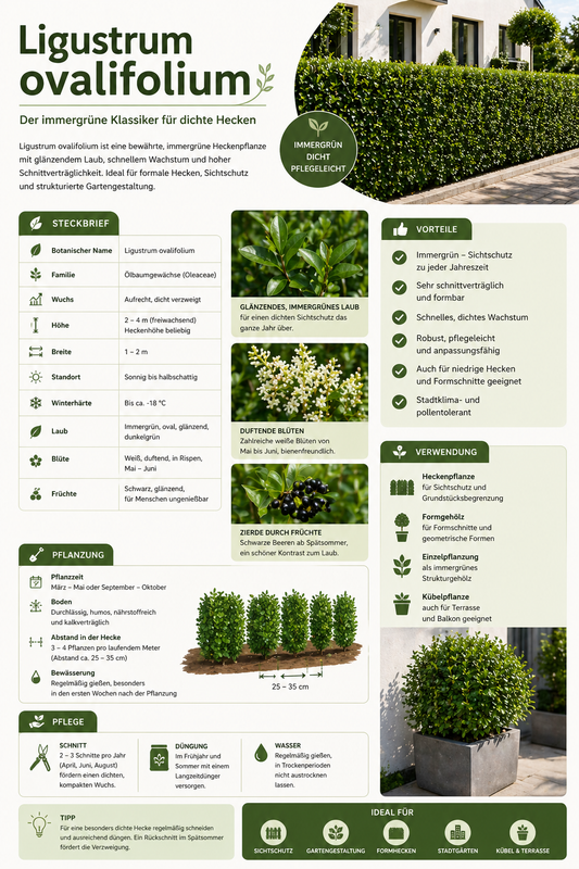 Ligustrum ovalifolium 30–50 cm – Ovalblättriger Liguster Heckenpflanze wintergrün schnellwachsend Sichtschutz