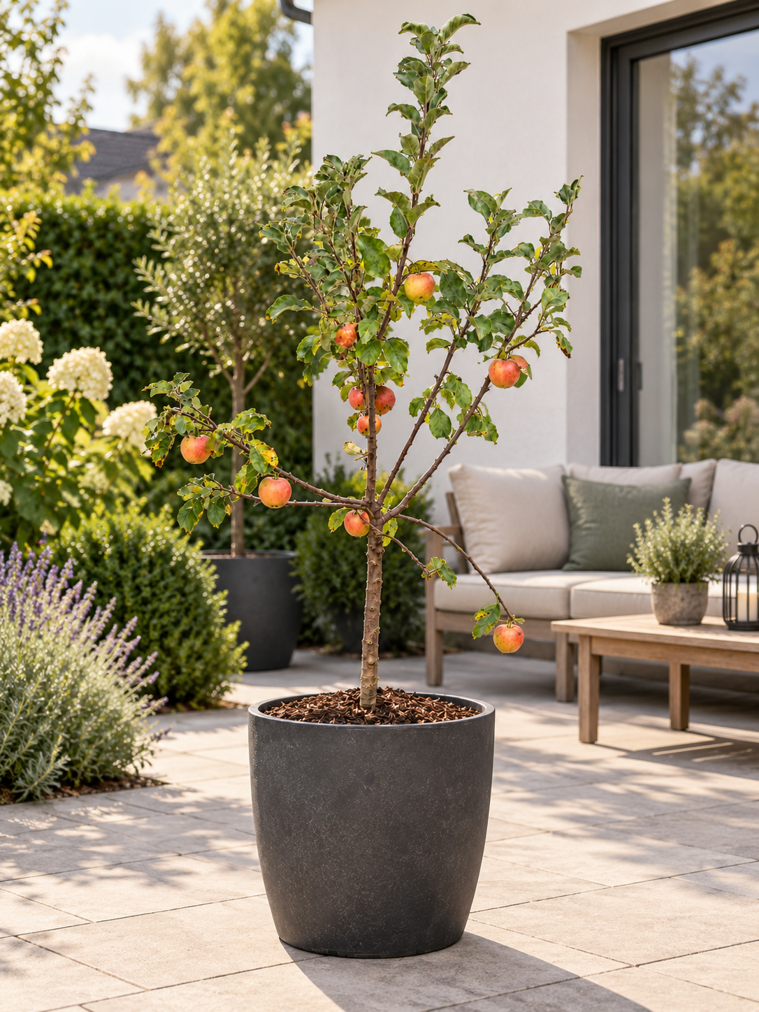 Zwergapfel ‘Galina’ 100–120 cm – kompakter Apfelbaum für Kübel, Balkon, Terrasse und Garten