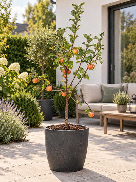 Zwergapfel ‘Galina’ 100–120 cm – kompakter Apfelbaum für Kübel, Balkon, Terrasse und Garten