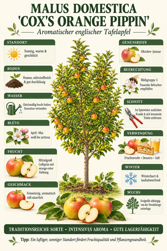 Apfelbaum ‘Cox Orange’ 100–120 cm – Malus domestica ‘Cox’s Orange Pippin’, aromatischer Gartenapfel & Obstbaum