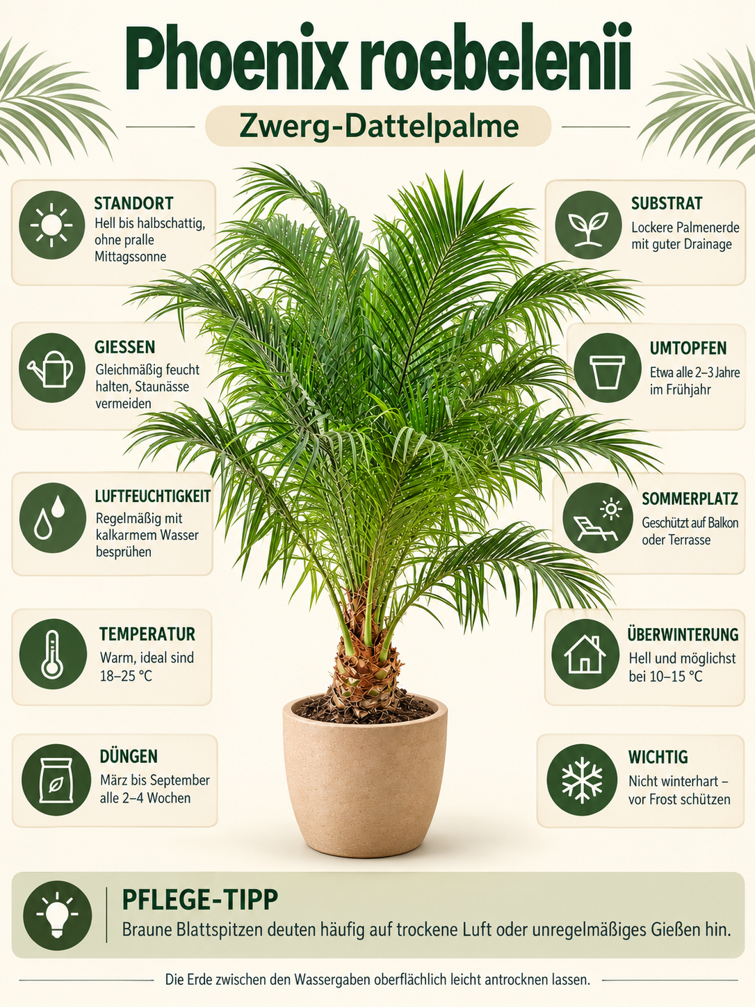 Zwerg-Dattelpalme 100–120 cm – Phoenix roebelenii, elegante Zimmerpalme für Wohnzimmer, Wintergarten & Terrasse