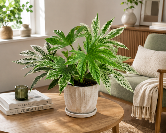 Fatsia japonica 'Spiderweb' 30–40 cm – Panaschierte Zimmeraralie | Immergrüne Zimmerpflanze für Wohnzimmer, Büro & Wintergarten