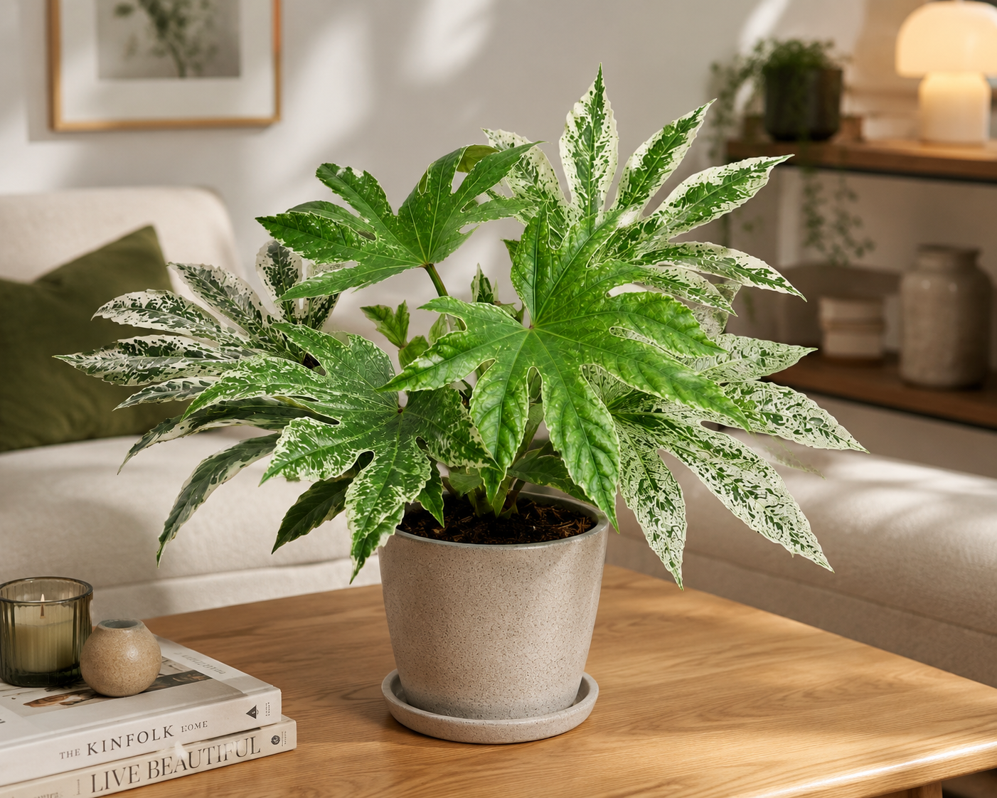 Fatsia japonica 'Spiderweb' 30–40 cm – Panaschierte Zimmeraralie | Immergrüne Zimmerpflanze für Wohnzimmer, Büro & Wintergarten