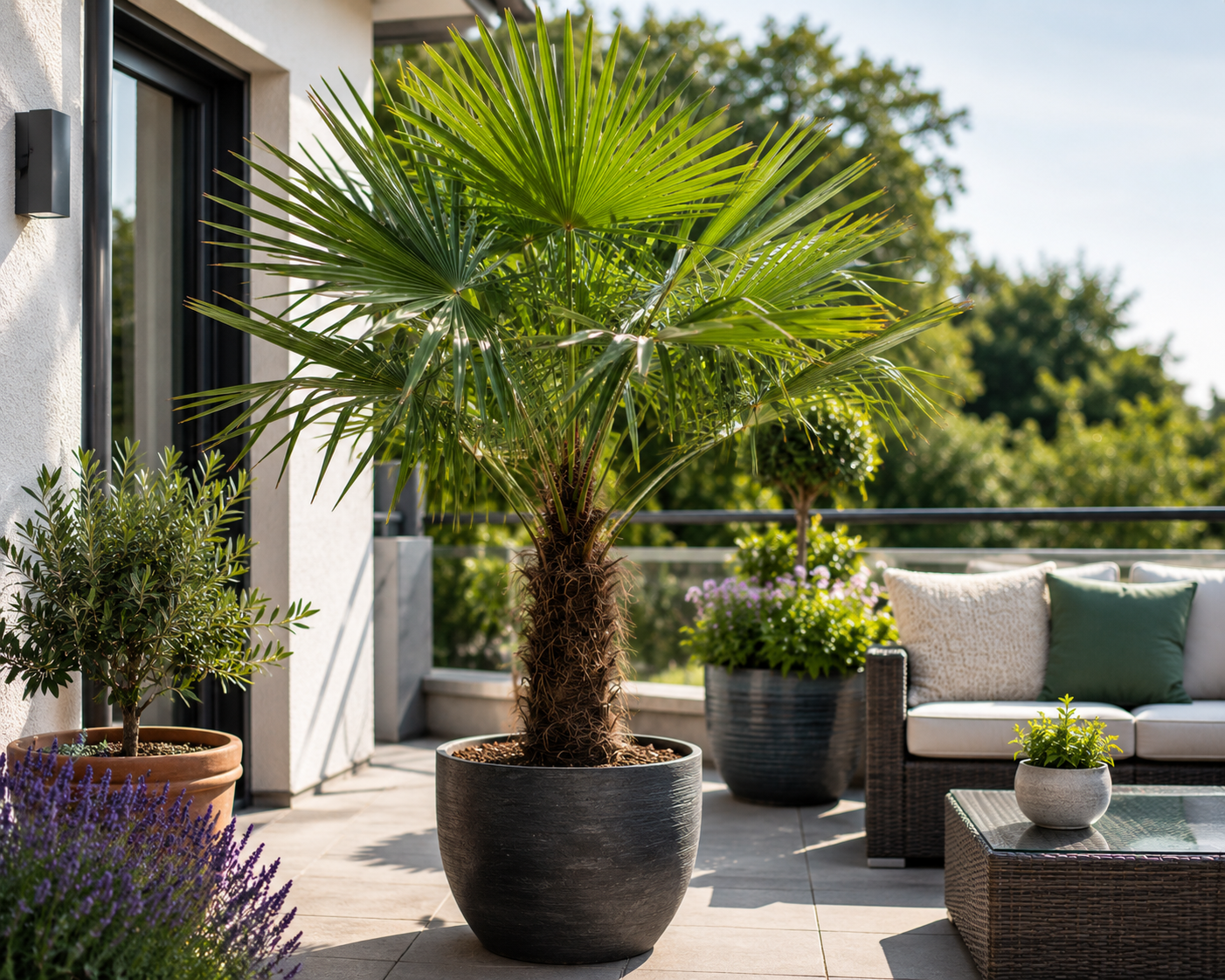 Chinesische Hanfpalme 130–160 cm – Trachycarpus fortunei – Winterharte Palme für Garten, Terrasse und Kübel
