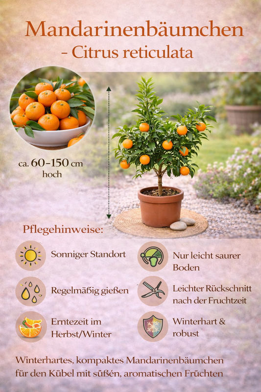 Mandarinenbaum ca. 60 cm – Citrus reticulata – Mediterranes Zitrusbäumchen, Orangenbaum klein, Zimmerpflanze & Kübelpflanze