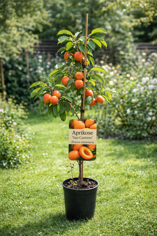 Aprikosenbaum Prunus armeniaca ‘San Castrese’ – robuster Aprikosen-Obstbaum, winterhart, 100–140 cm