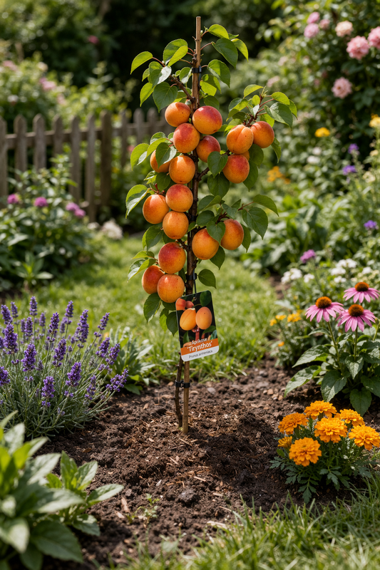 Prunus armeniaca Tirynthos-Aprikose – Aprikosenbaum / Marillenbaum, robuste Sorte – 100–140 cm Gesamthöhe